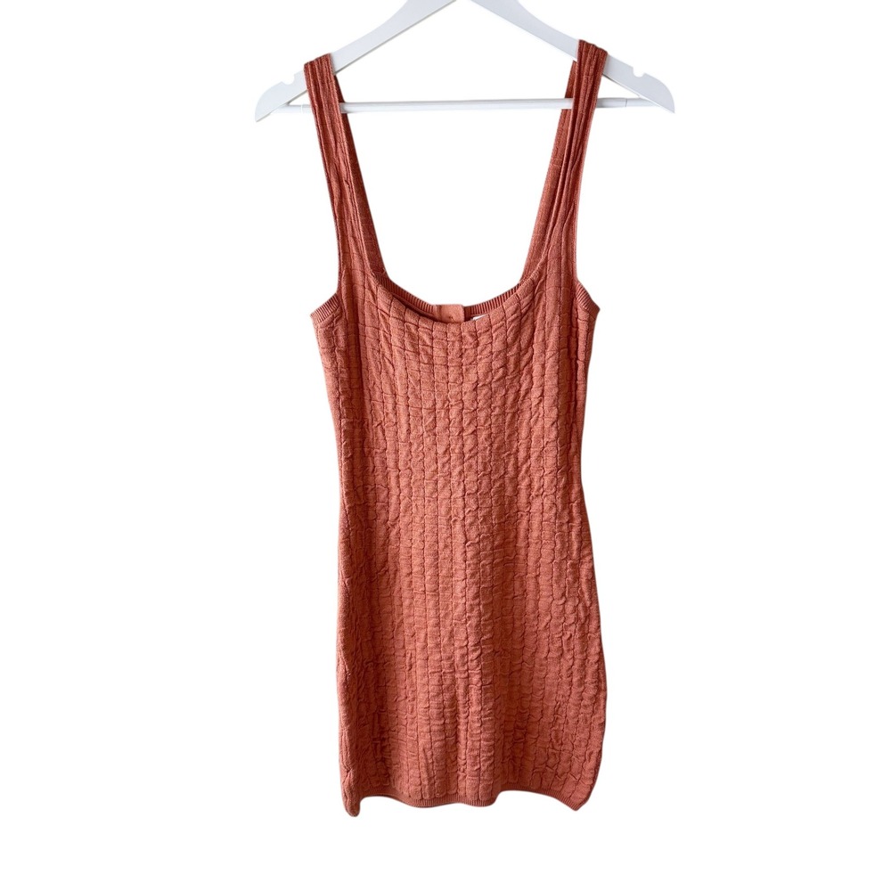 Free People FP Beach Womens XS Terracotta Orange Textured Knit Henley Mini Dress